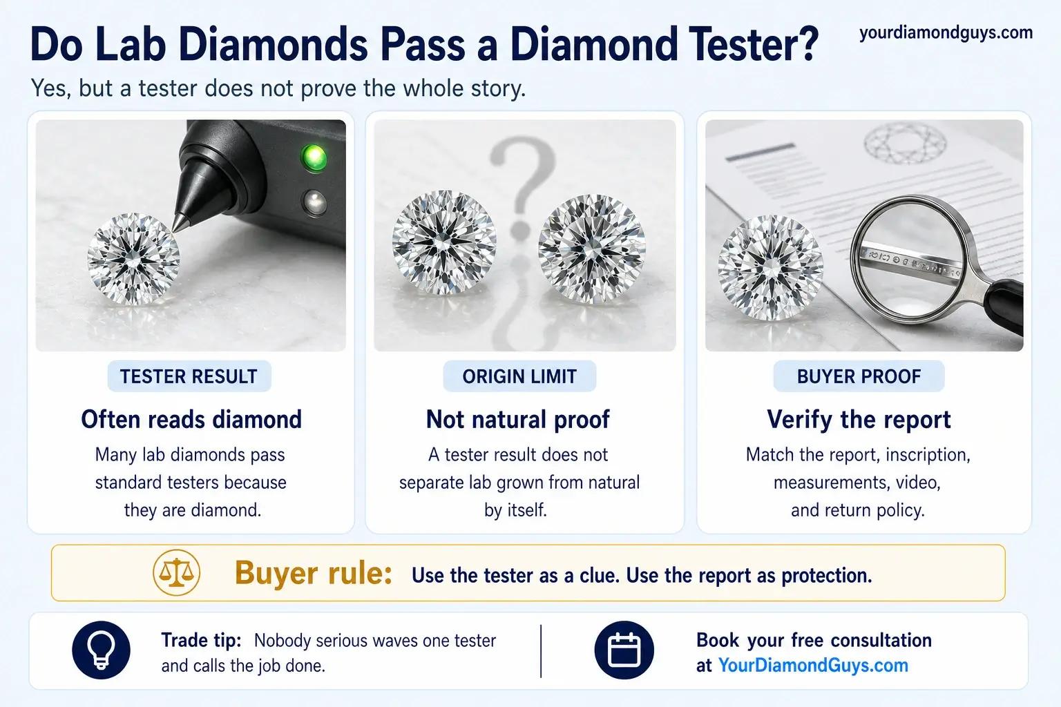 Do lab diamonds pass a diamond tester infographic