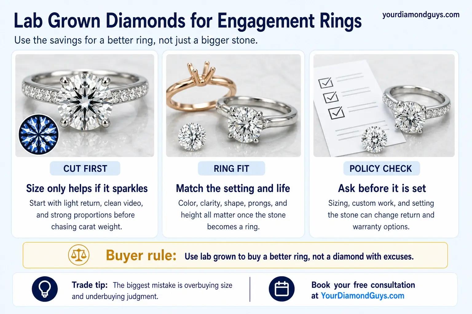 Lab grown diamond engagement ring guide infographic