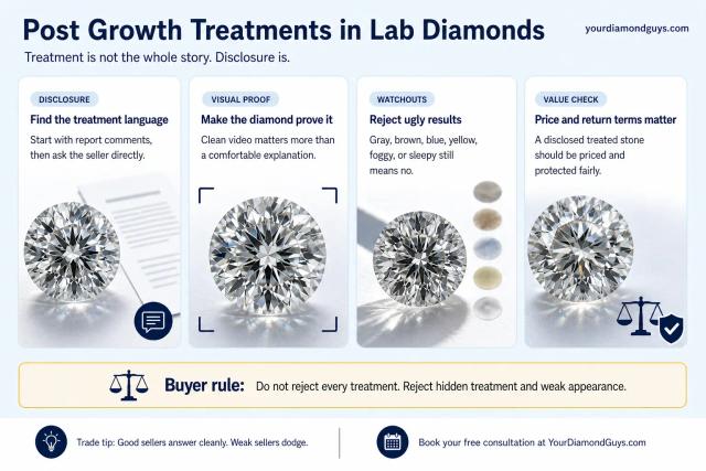 Lab diamond post growth treatment inspection
