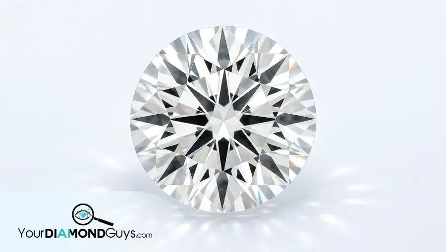 Round brilliant natural diamond on a pale studio surface showing natural diamond buyer basics.