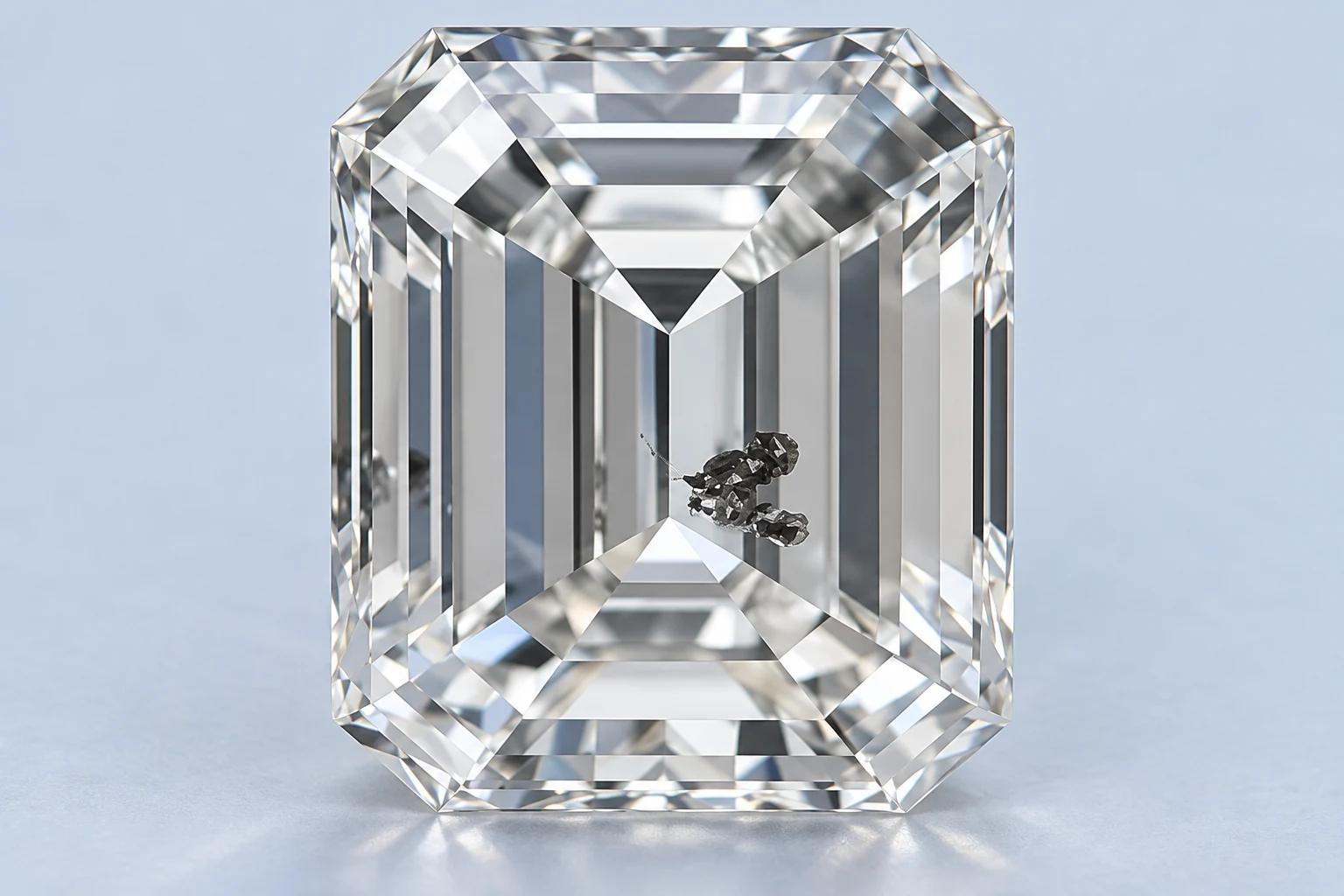 Diamond clarity inclusion - Knot crystal reaching surface under magnification