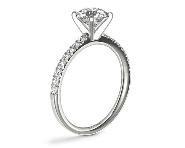 French pave diamond engagement rings in 14K white gold.