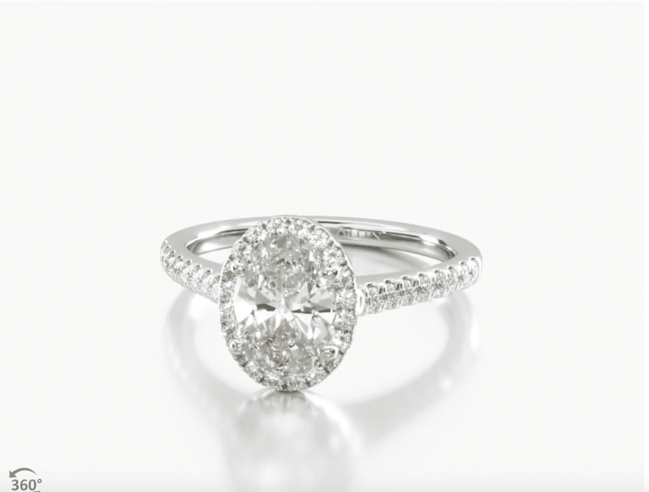 14k white gold pave halo diamond engagement ring.