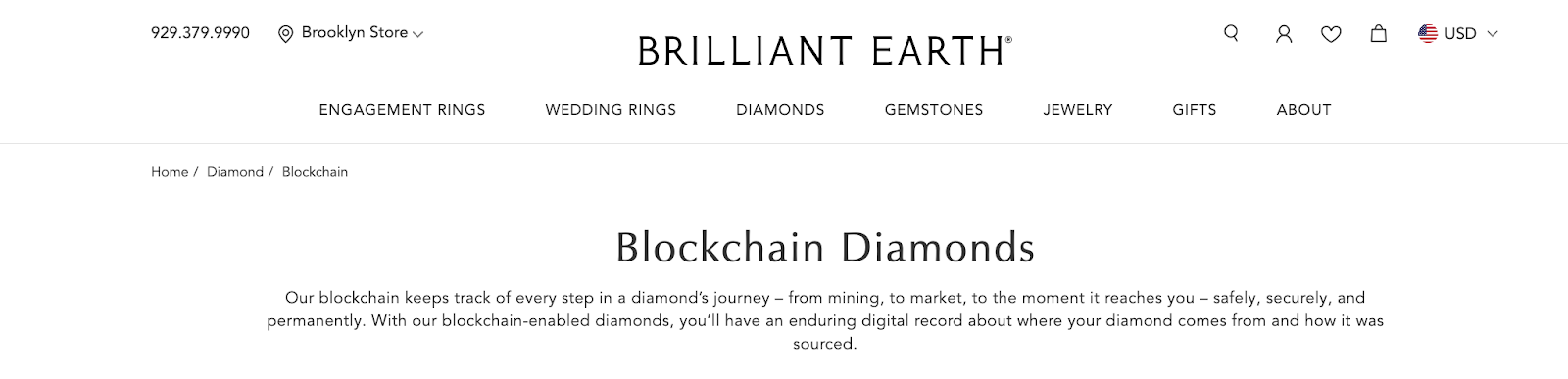 Blockchain diamonds from Brilliant Earth.