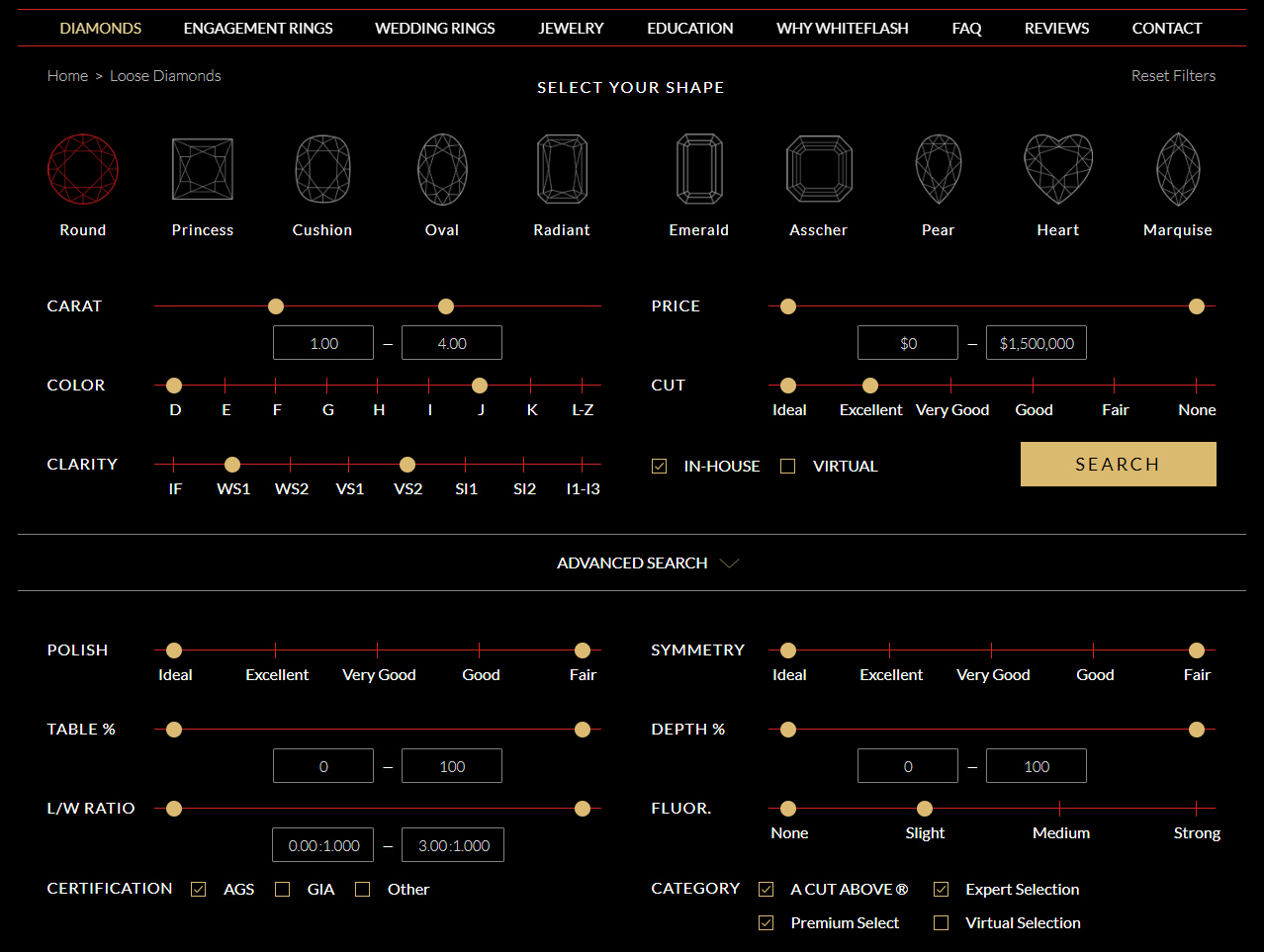 An example of a find a diamond website tools.
