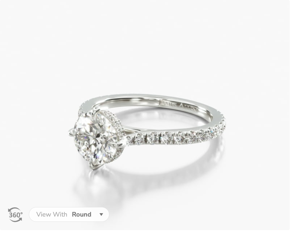 14K White Gold Cathedral Pavé Crown Diamond Engagement Ring.