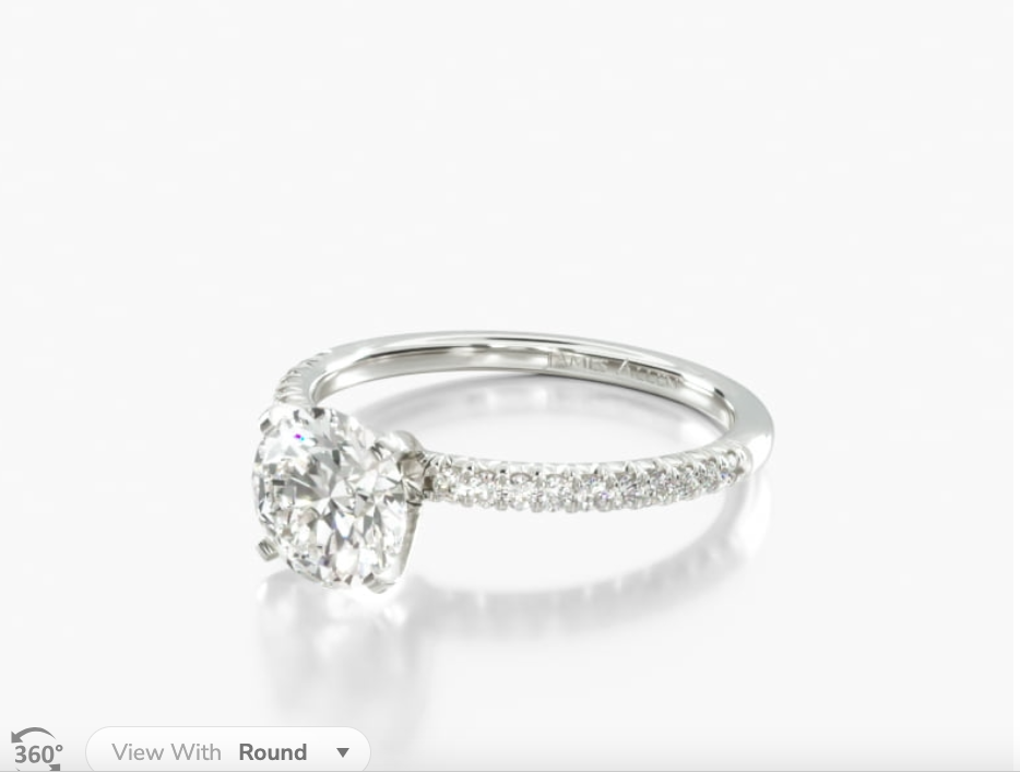 14K White Gold petitePavé Crown Diamond Engagement Ring.