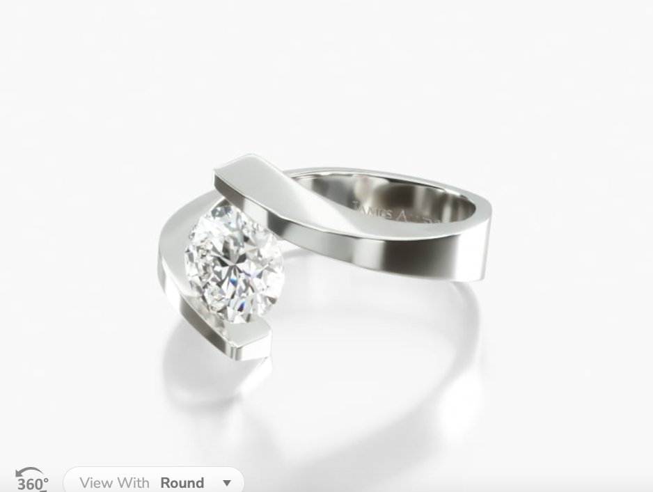 14k white gold spiral tension set engagement ring.