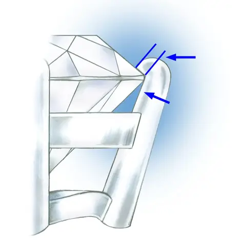 GIA illustration of a diamond prong with no bearing supporting the stone.