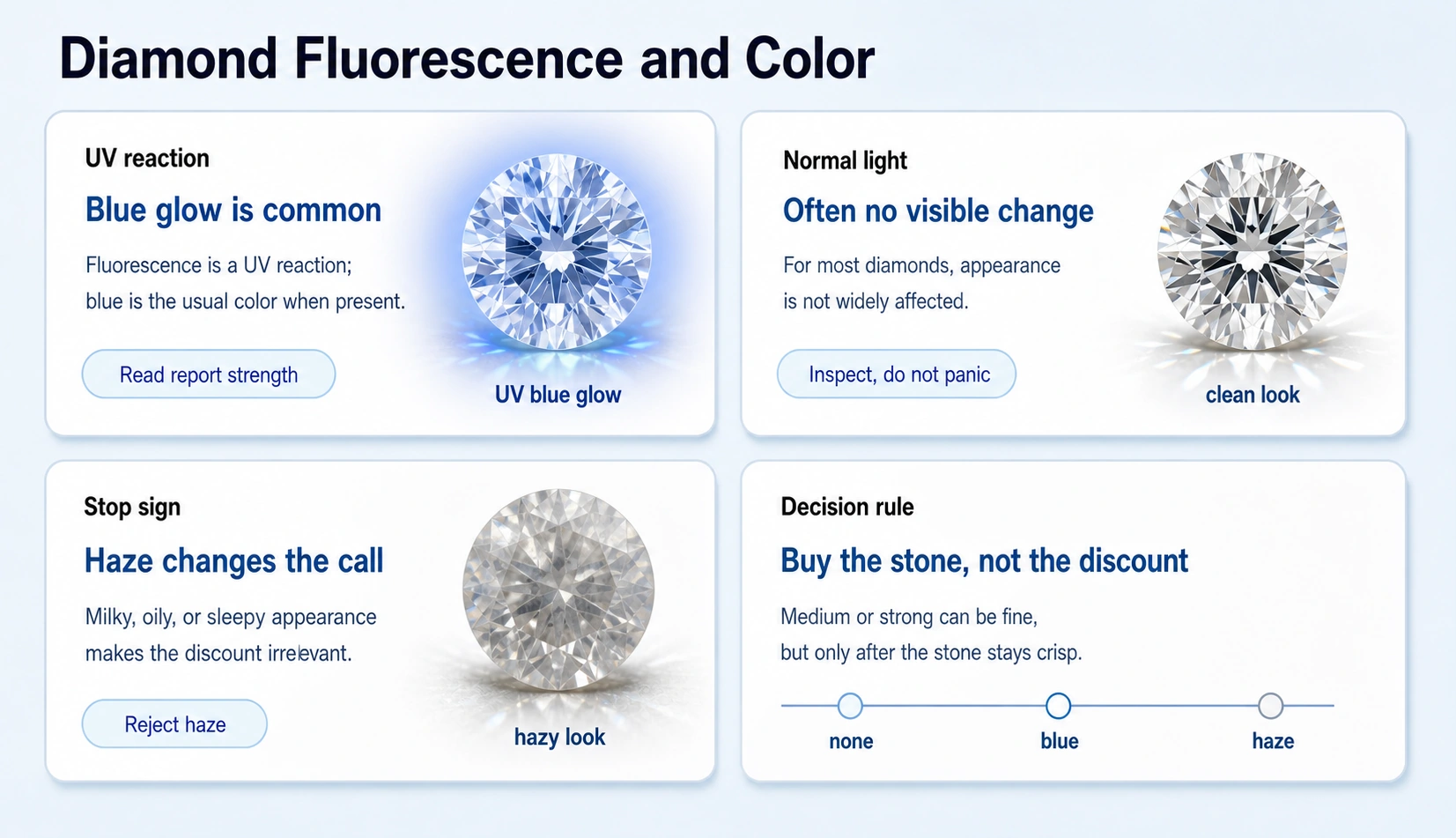 diamond fluorescence and color comparison guide