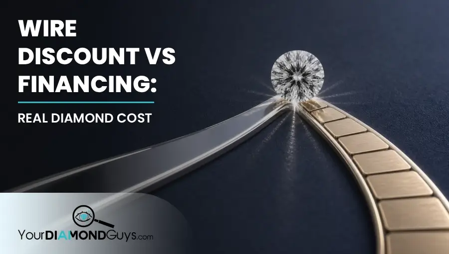 Round diamond at the junction of two blank metallic payment paths for real cost comparison