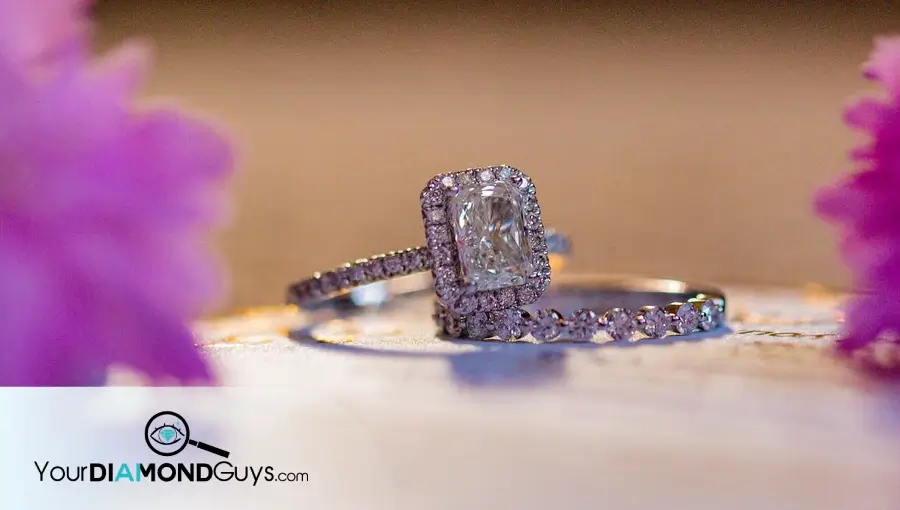Radiant cut diamond ring showing clipped corners and brilliant faceting