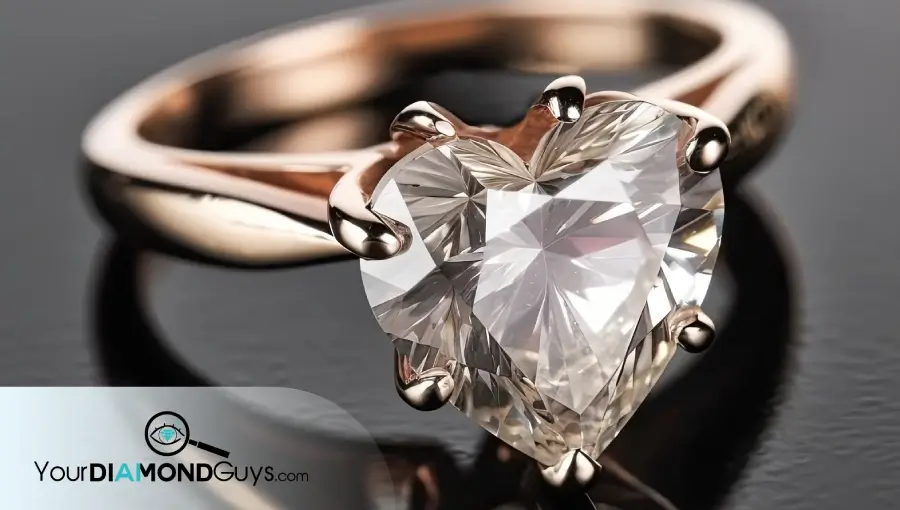 heart diamond ring showing clear cleft, balanced lobes, and pointed tip