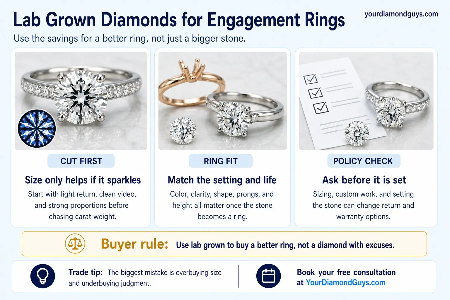 Lab grown diamond engagement ring guide infographic