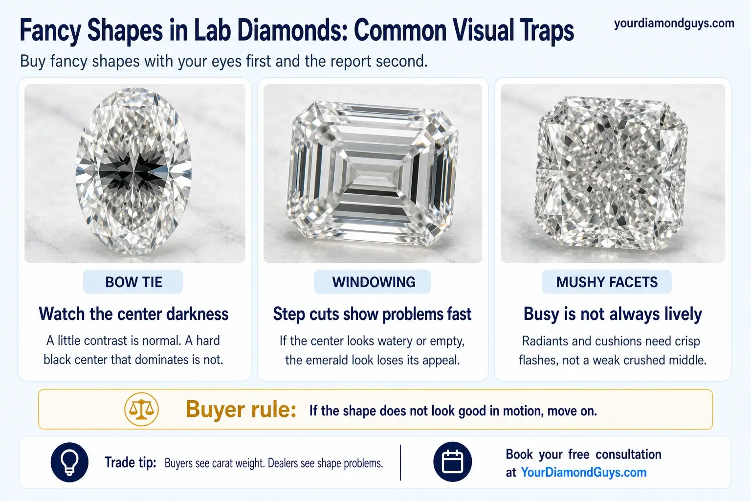 Fancy shape lab diamonds visual traps infographic
