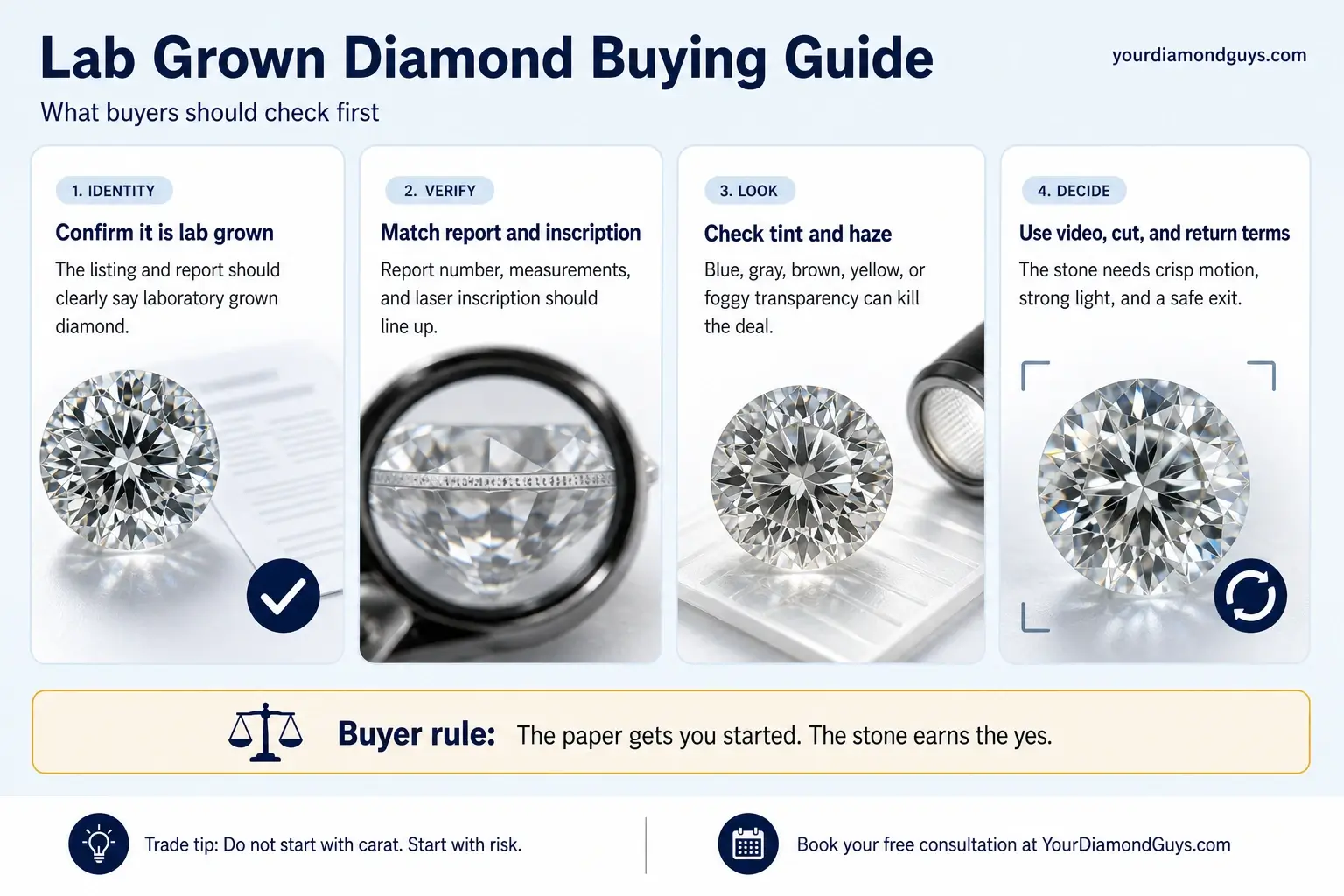 Lab grown diamond buying guide inspection scene