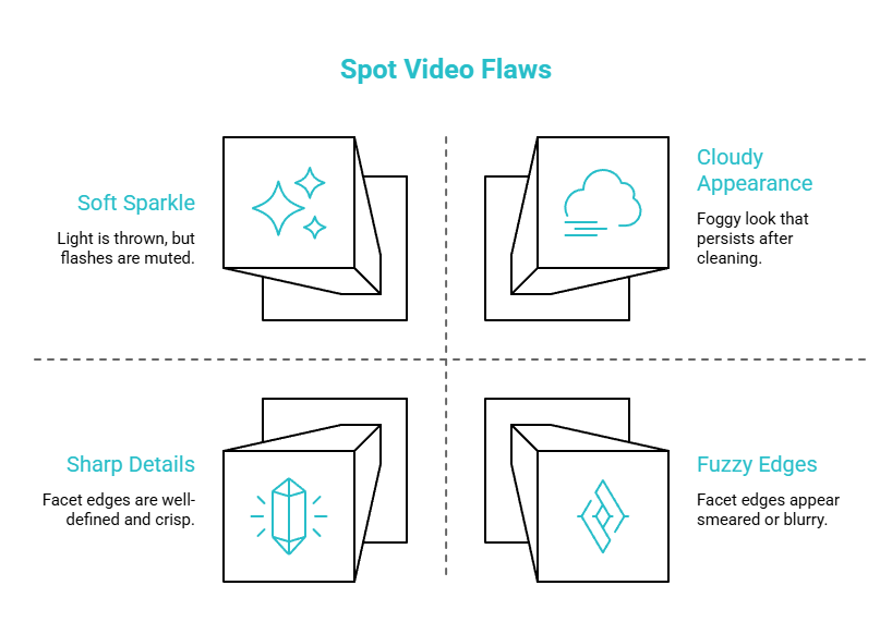 What to watch for in video visual selection guide showing hazy vs crisp diamond comparison