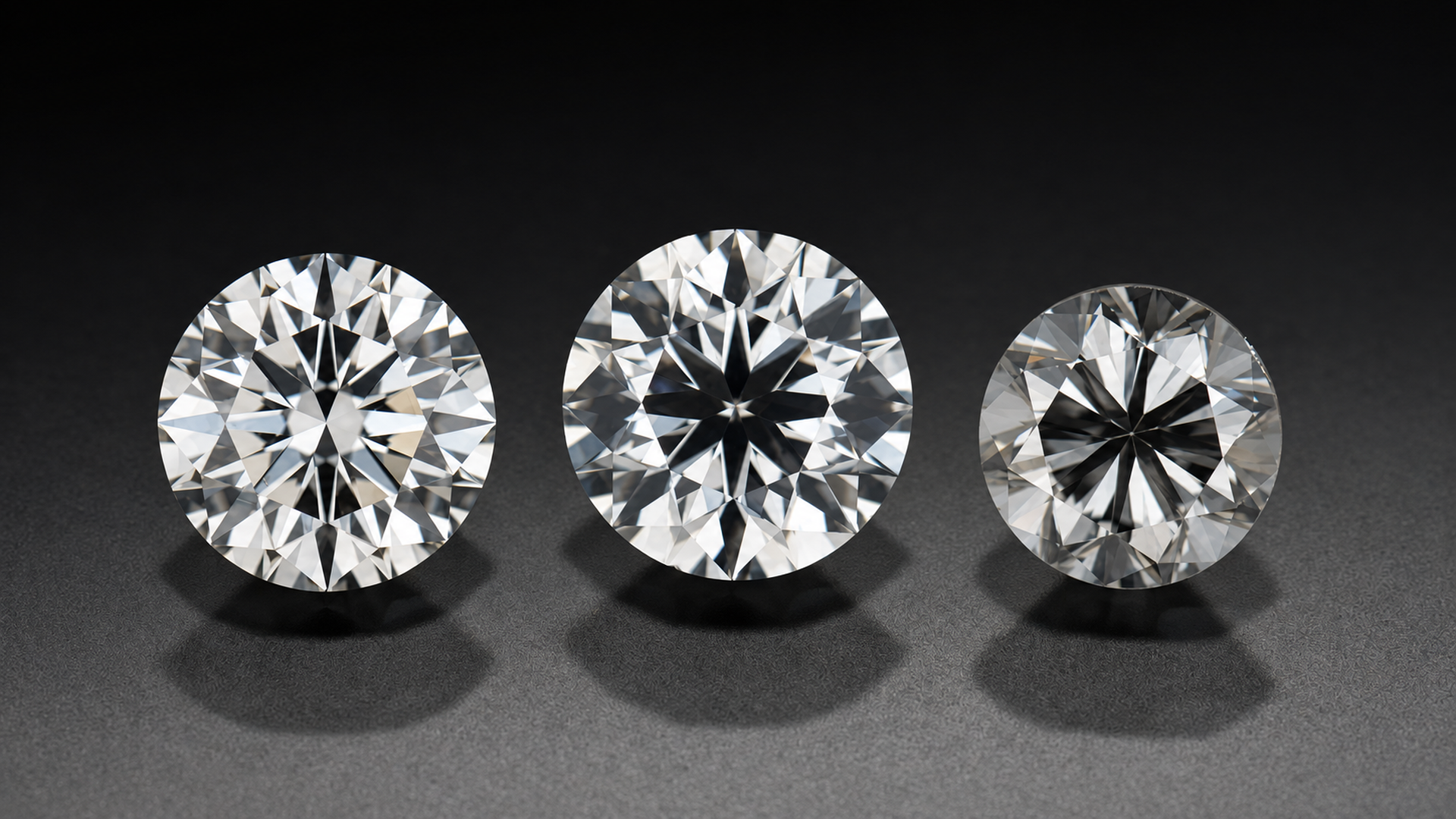 Enhanced illustration based on GIA’s cut comparison, showing balanced reflections on the left, broader central darkness in the middle, and a darker uneven pattern on the right