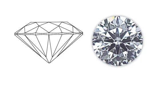 GIA Excellent cut example 1, with a profile diagram and face up diamond photograph