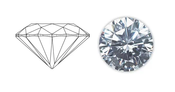 GIA Excellent cut example 2, with a profile diagram and face up diamond photograph
