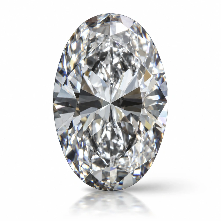Oval diamond with a noticeable dark bow tie across its center