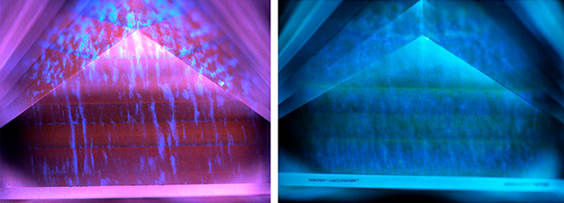 GIA DiamondView images of the same CVD diamond before and after HPHT treatment