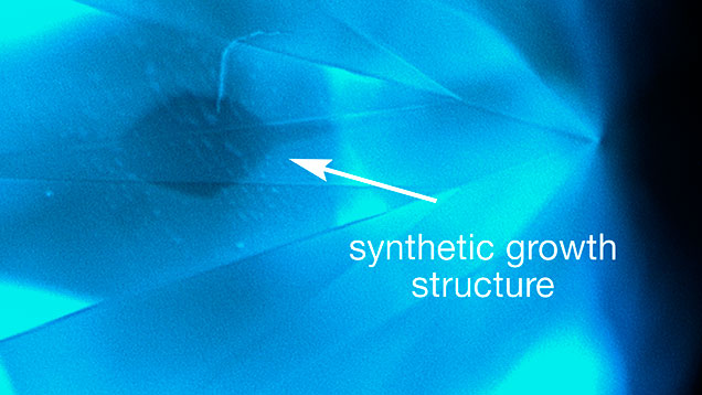 GIA DiamondView images showing HPHT growth structure and blue phosphorescence